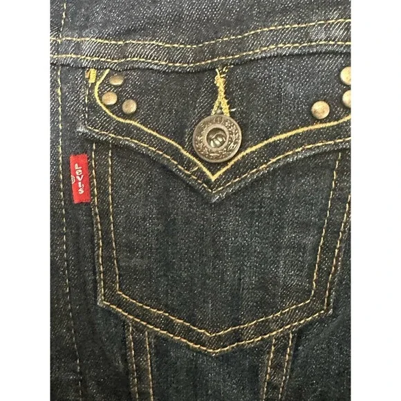 Levis Womens Denim Jean Jacket Trucker Dark Wash Button Up Size S - Picture 3 of 6